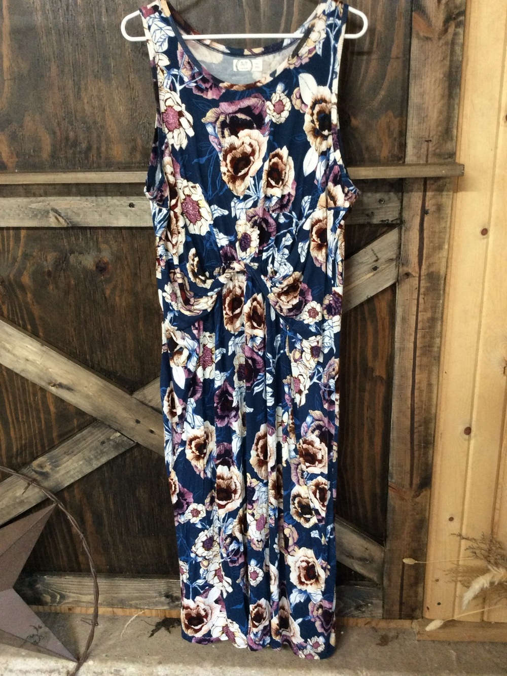 Maurices Navy Floral Sleeveless Maxi Jumpsuit with Rose Accents